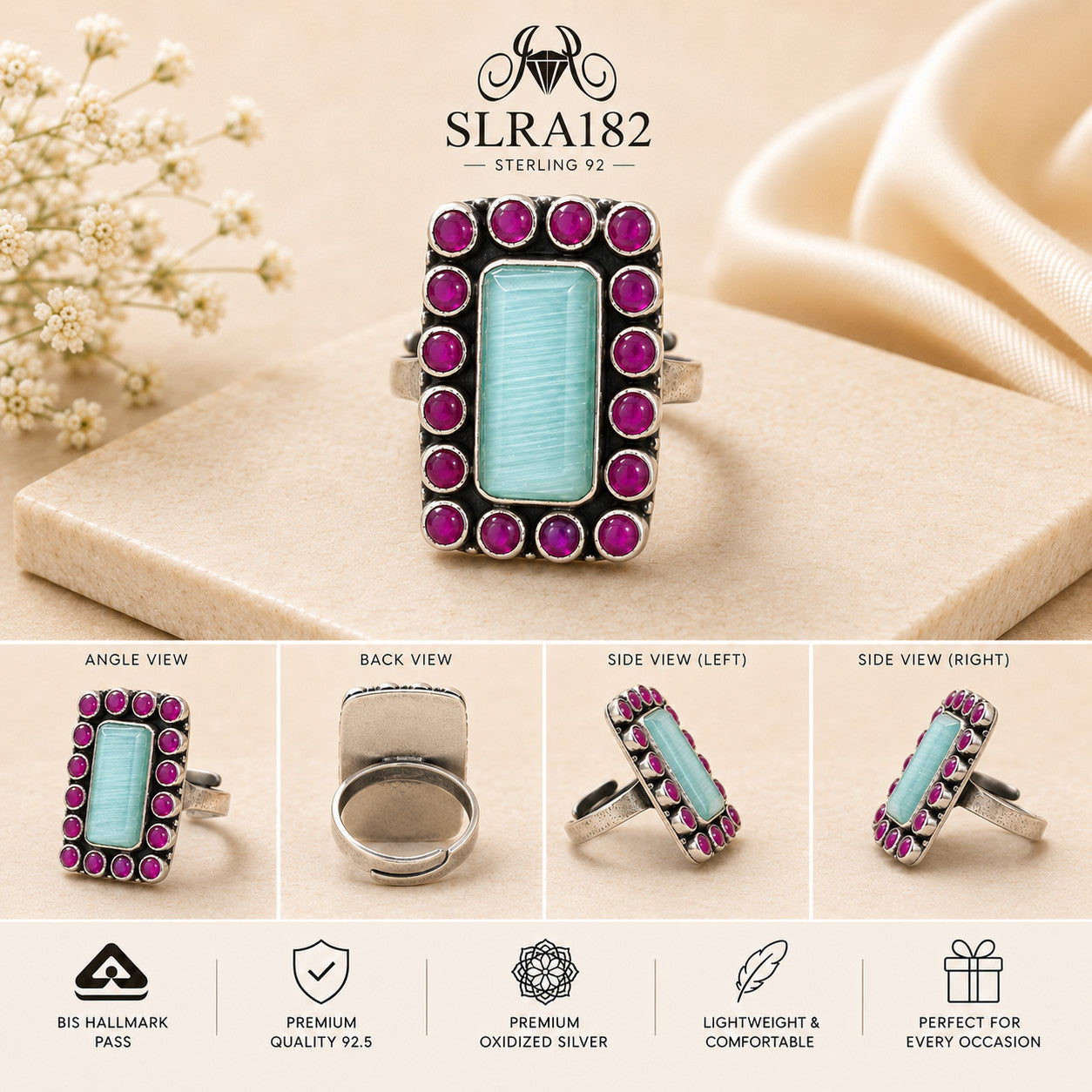 SLRA182 oxidized sterling silver ring multiple angle views