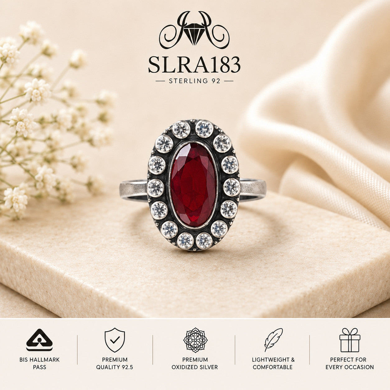 SLRA183 oxidized sterling silver ring front view