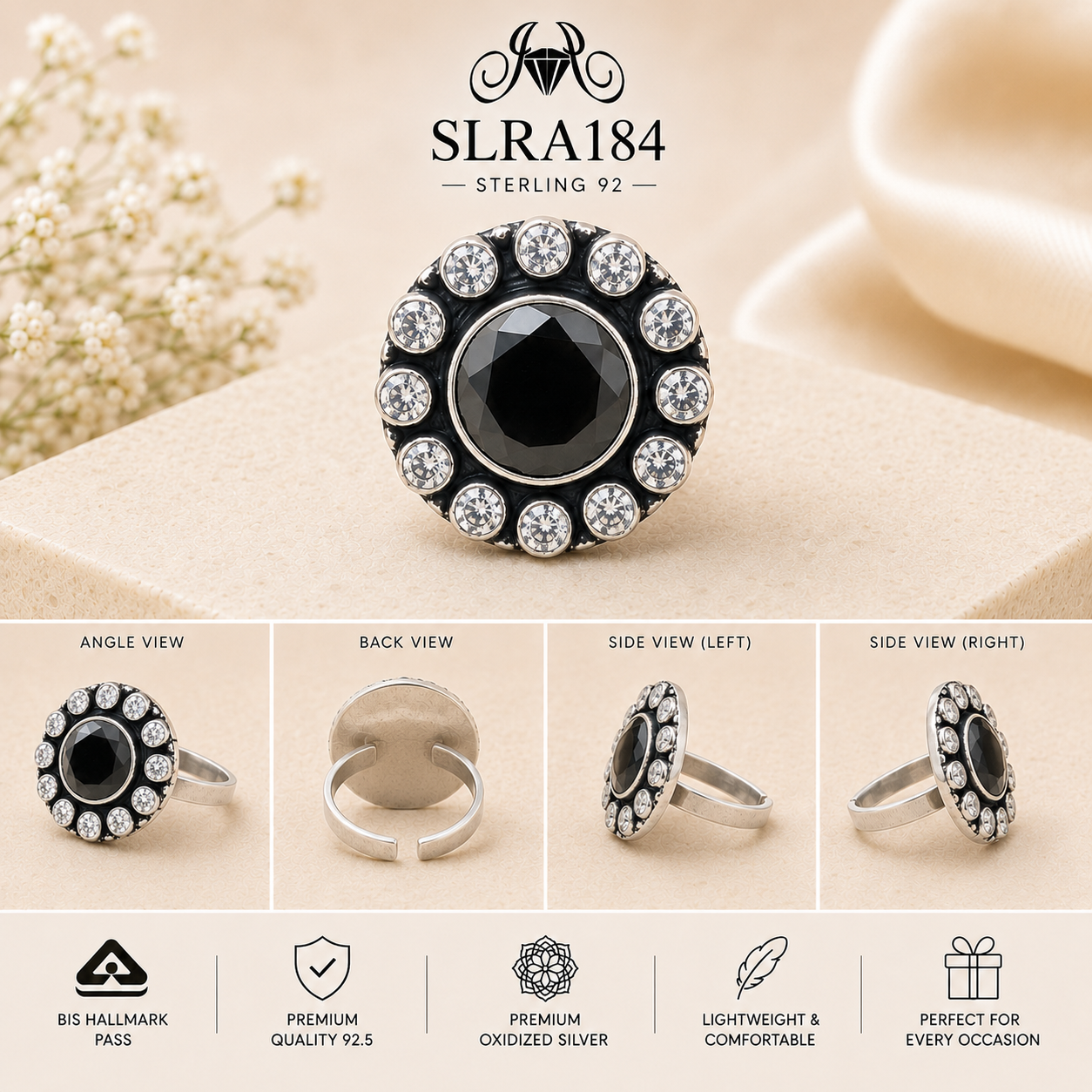 SLRA184 oxidized sterling silver ring multiple angle views