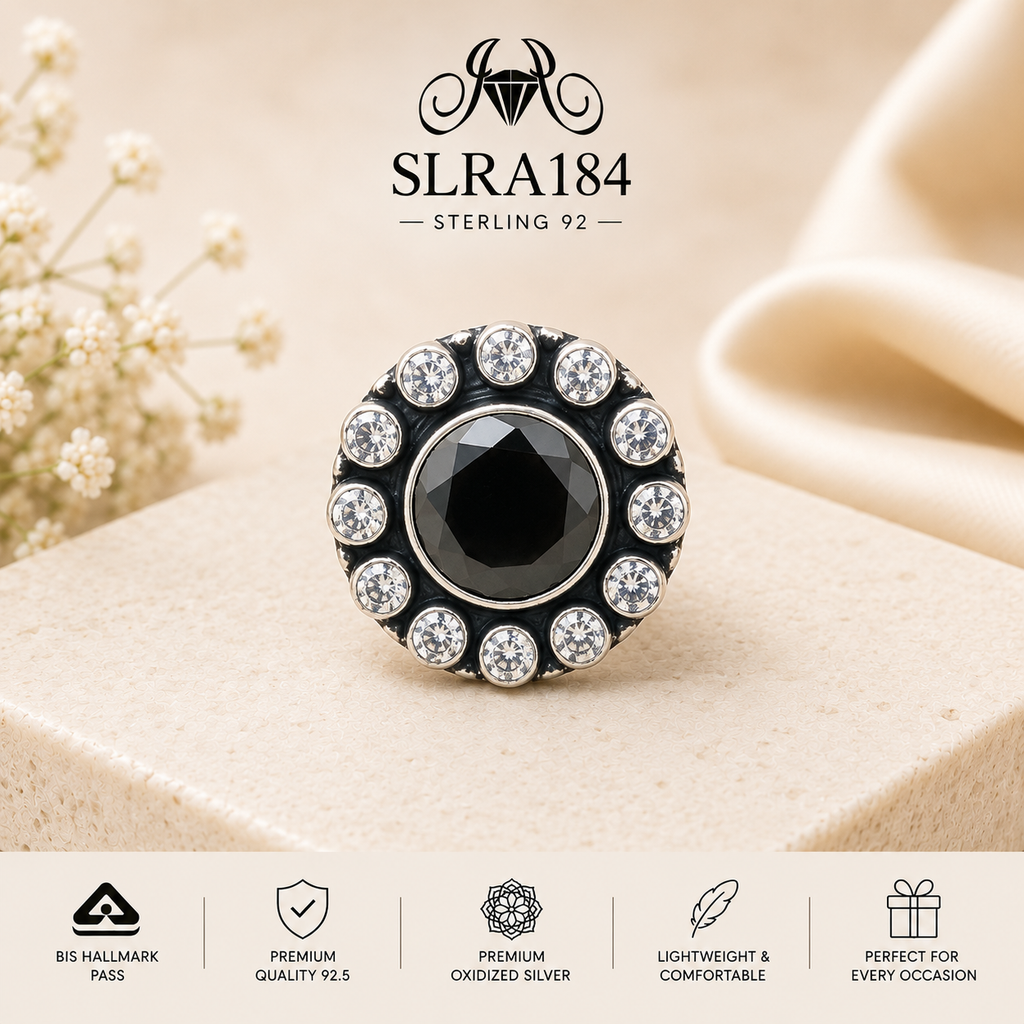 SLRA184 oxidized sterling silver ring front view