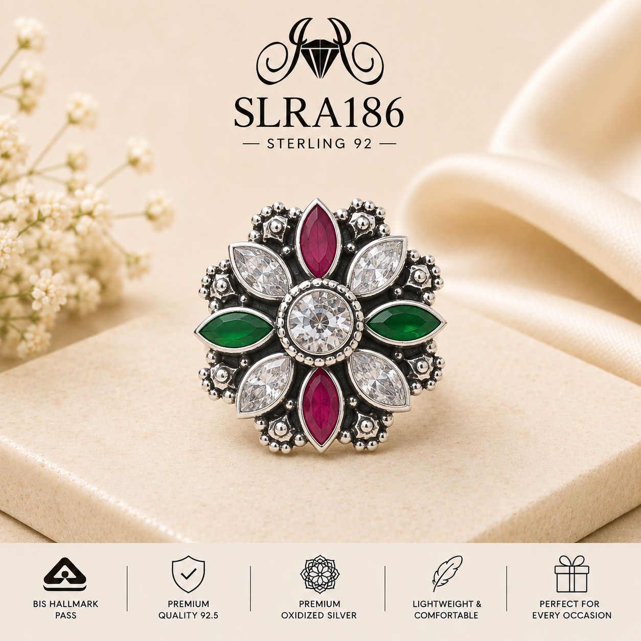 SLRA186 oxidized sterling silver ring front view