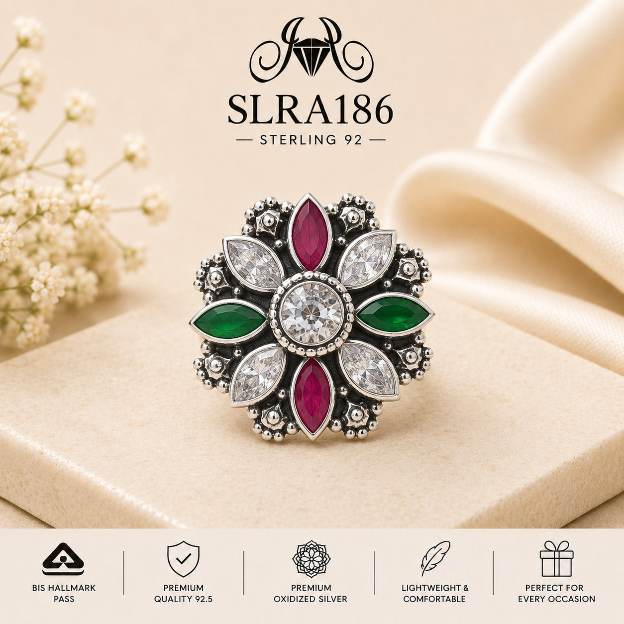 SLRA186 oxidized sterling silver ring front view