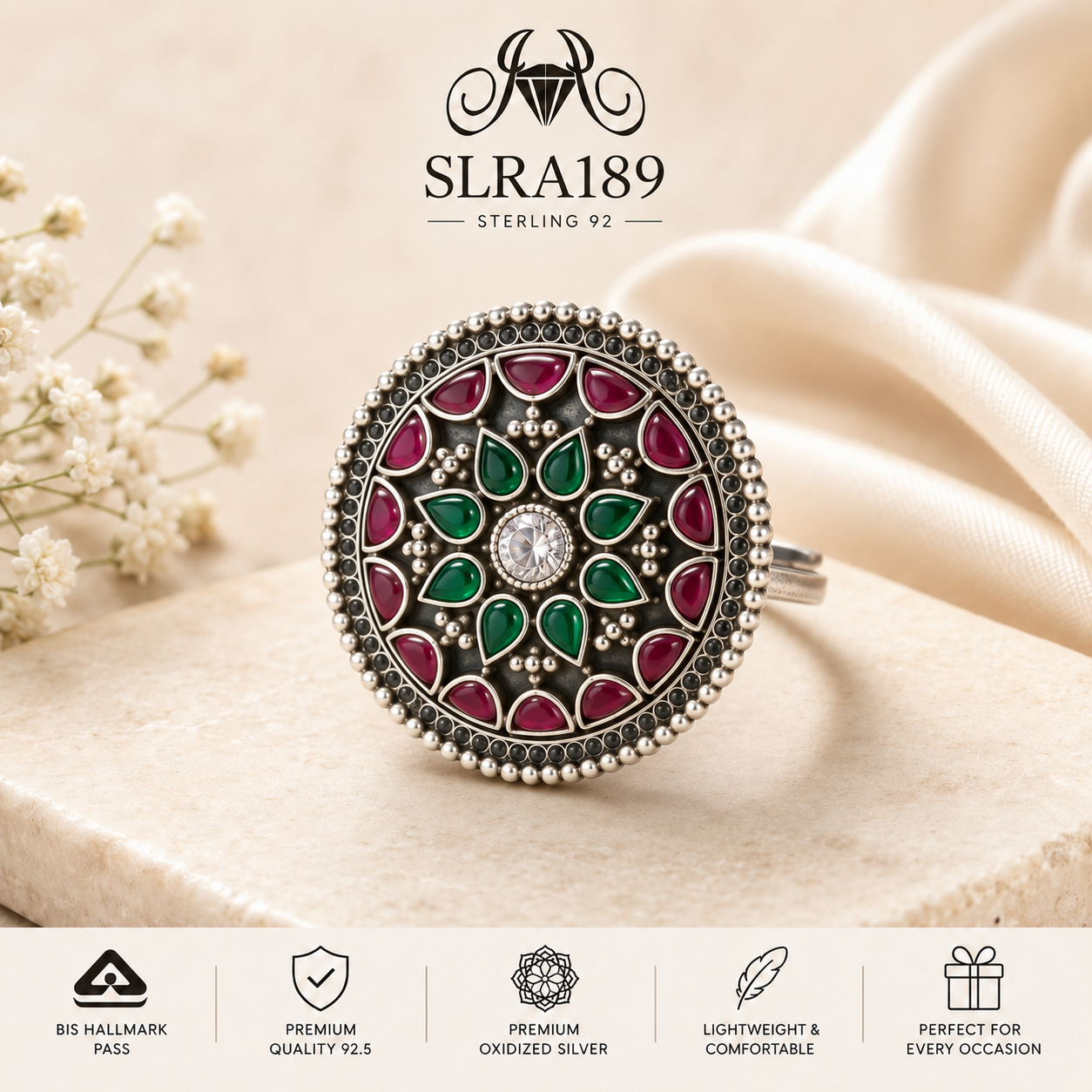 SLRA189 oxidized sterling silver ring front view