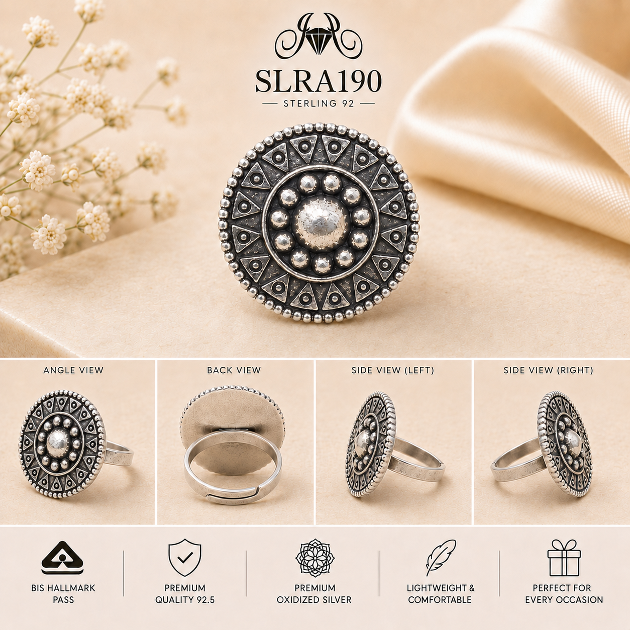 SLRA190 oxidized sterling silver ring multiple angle views
