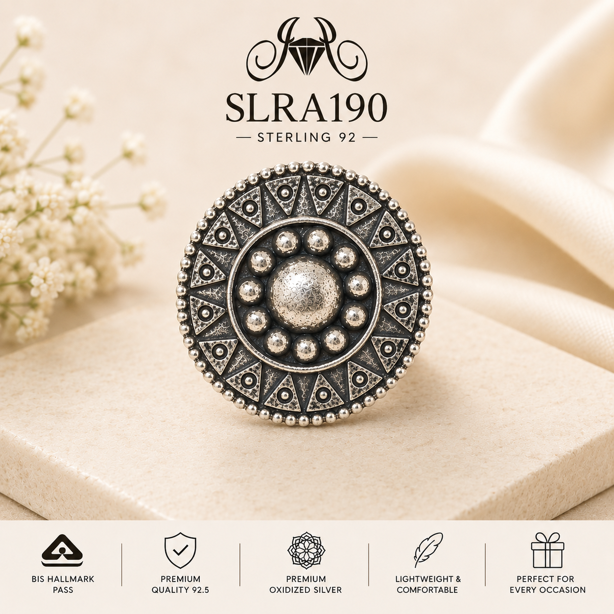 SLRA190 oxidized sterling silver ring front view