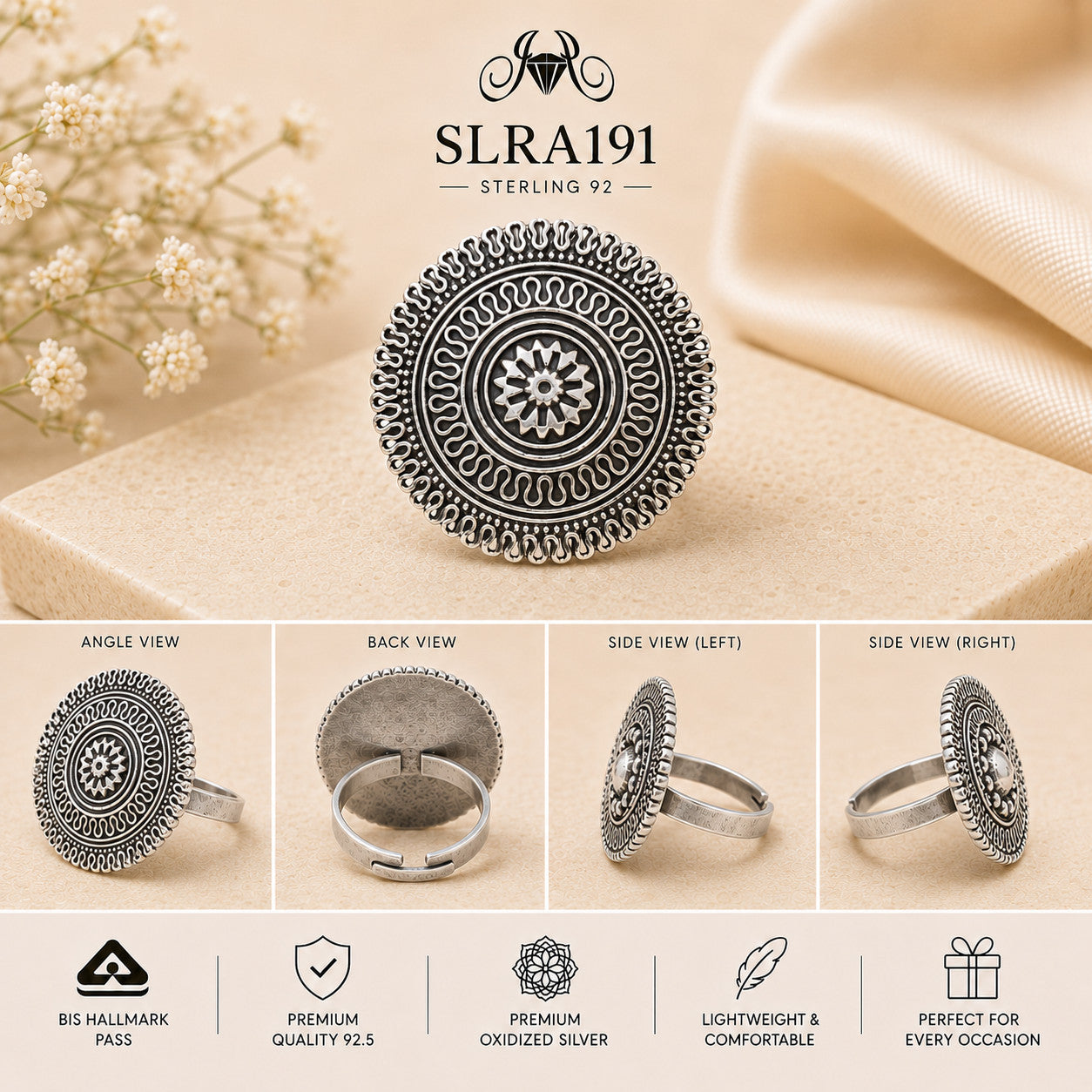 SLRA191 oxidized sterling silver ring multiple angle views