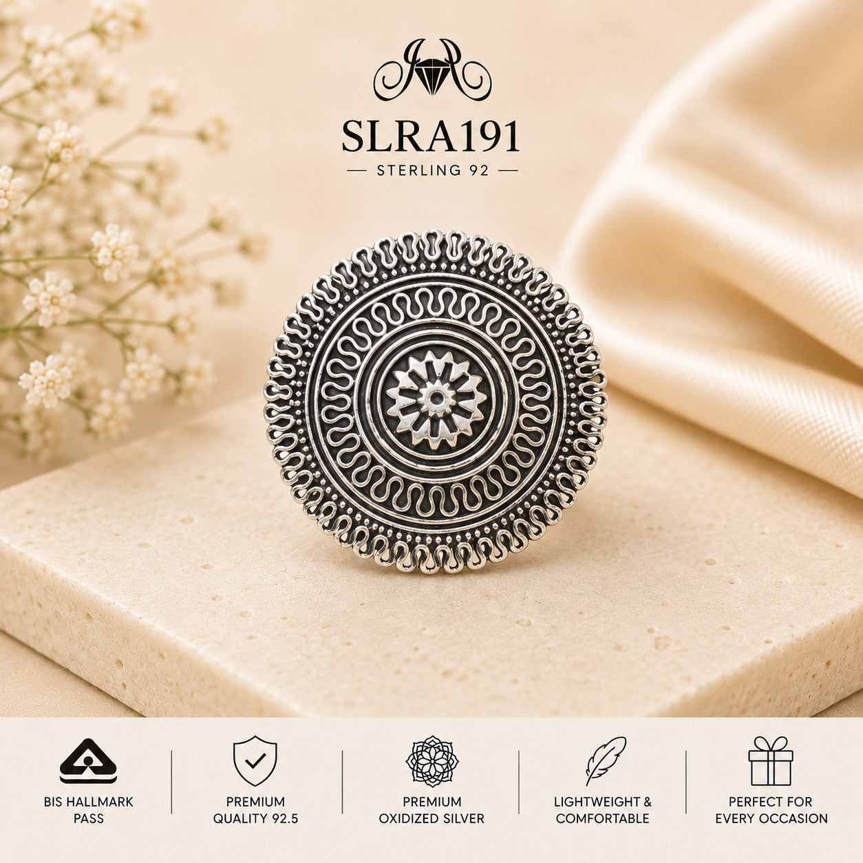SLRA191 oxidized sterling silver ring front view