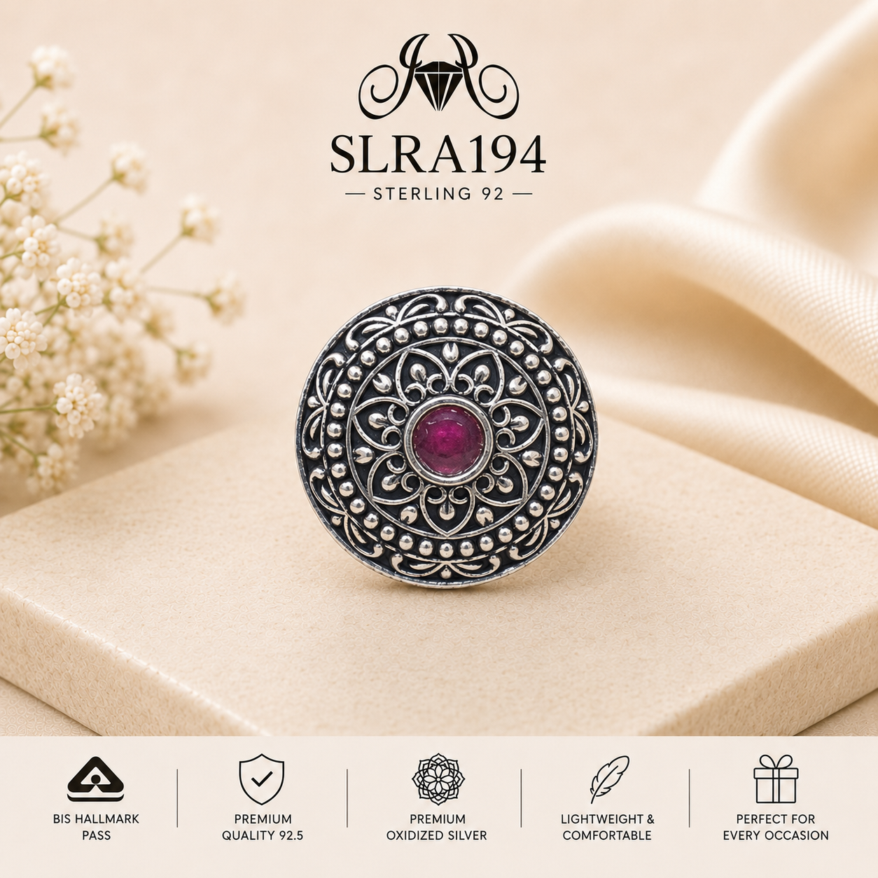 SLRA194 oxidized sterling silver ring front view