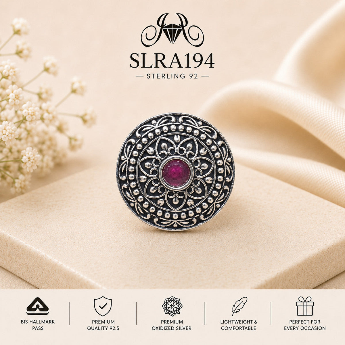 SLRA194 oxidized sterling silver ring front view