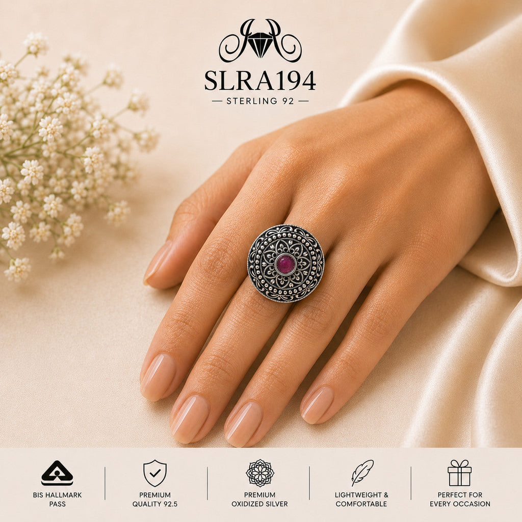 SLRA194 oxidized sterling silver ring worn on hand