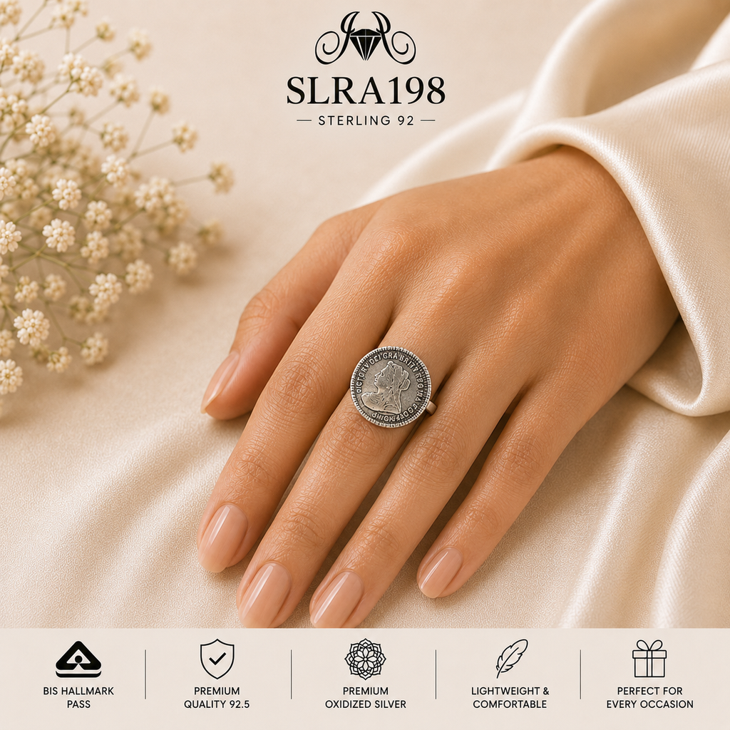SLRA198 oxidized sterling silver ring worn on hand