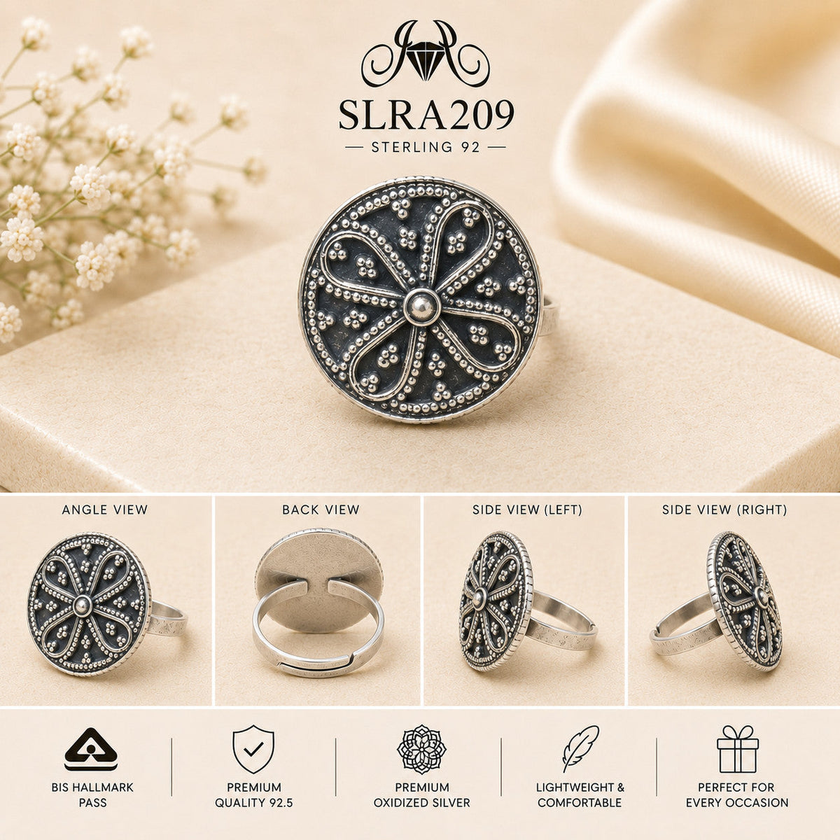 SLRA209 oxidized sterling silver ring multiple angle views