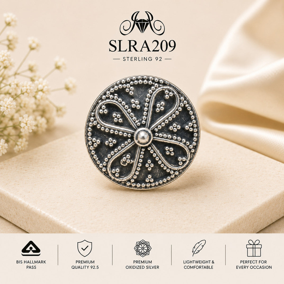 SLRA209 oxidized sterling silver ring front view