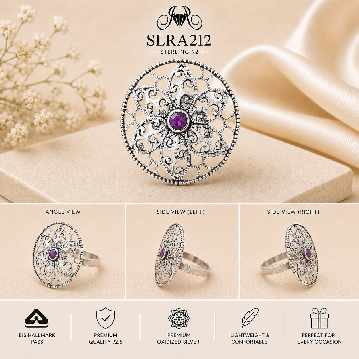 SLRA212 oxidized sterling silver ring multiple angle views