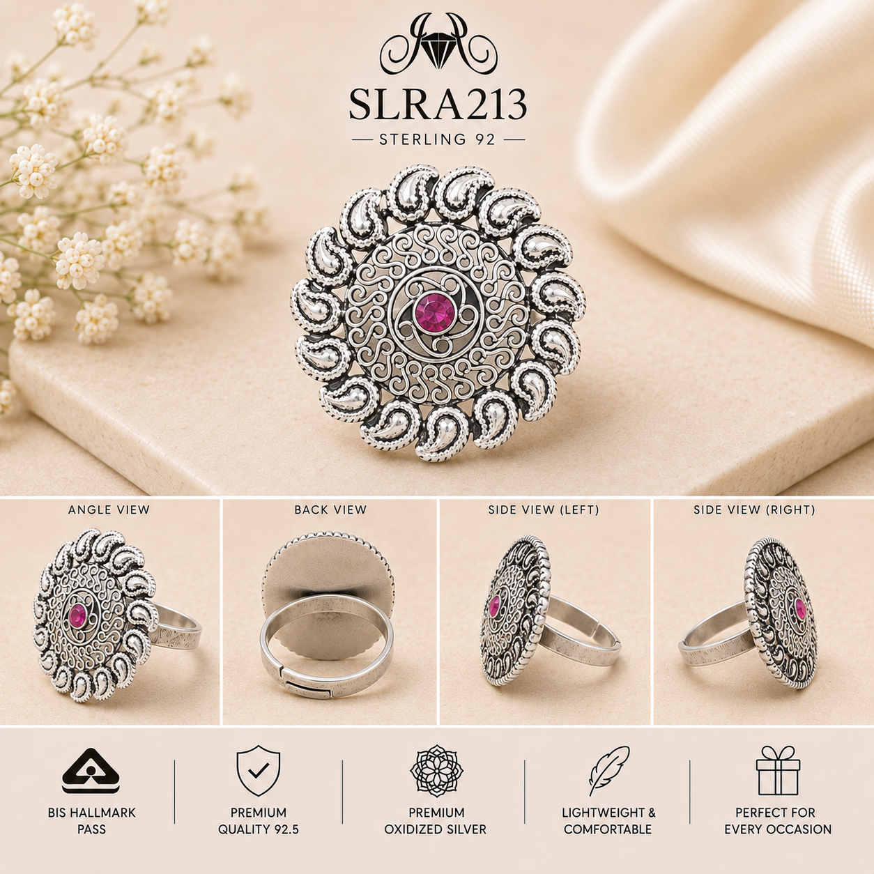 SLRA213 oxidized sterling silver ring multiple angle views