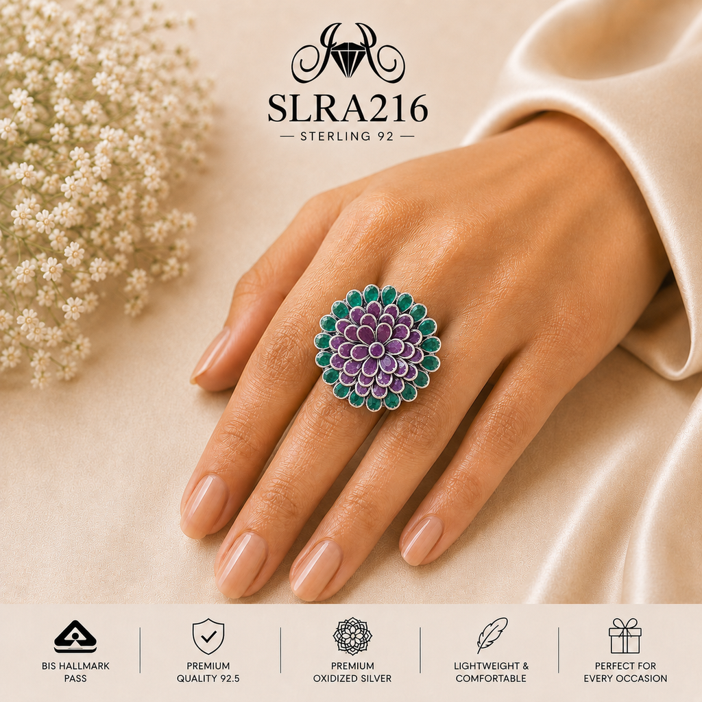 SLRA216 oxidized sterling silver ring worn on hand