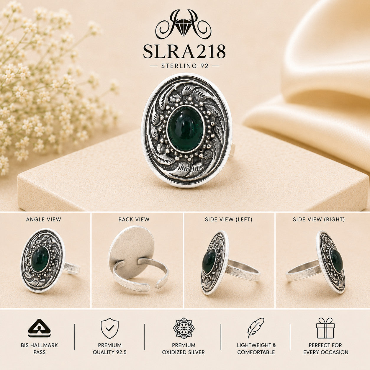SLRA218 oxidized sterling silver ring multiple angle views