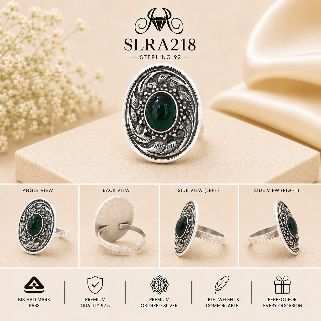 SLRA218 oxidized sterling silver ring multiple angle views