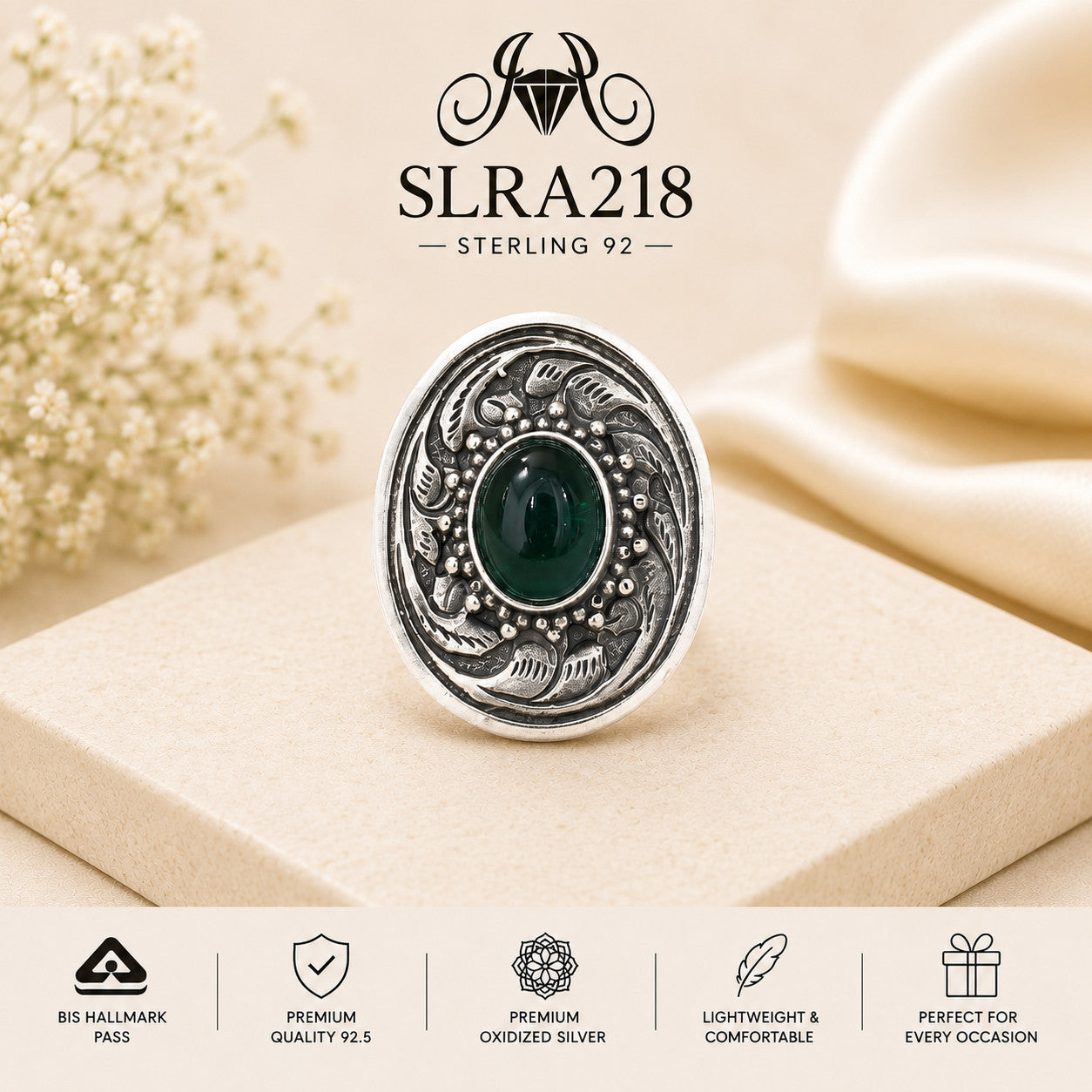 SLRA218 oxidized sterling silver ring front view
