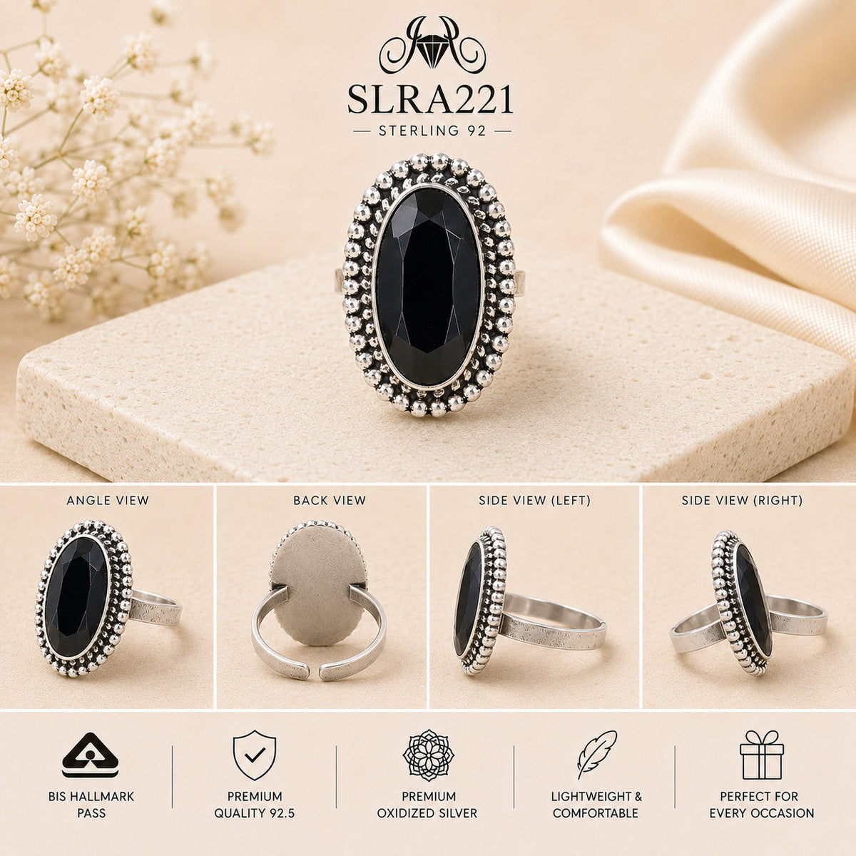 SLRA221 oxidized sterling silver ring multiple angle views