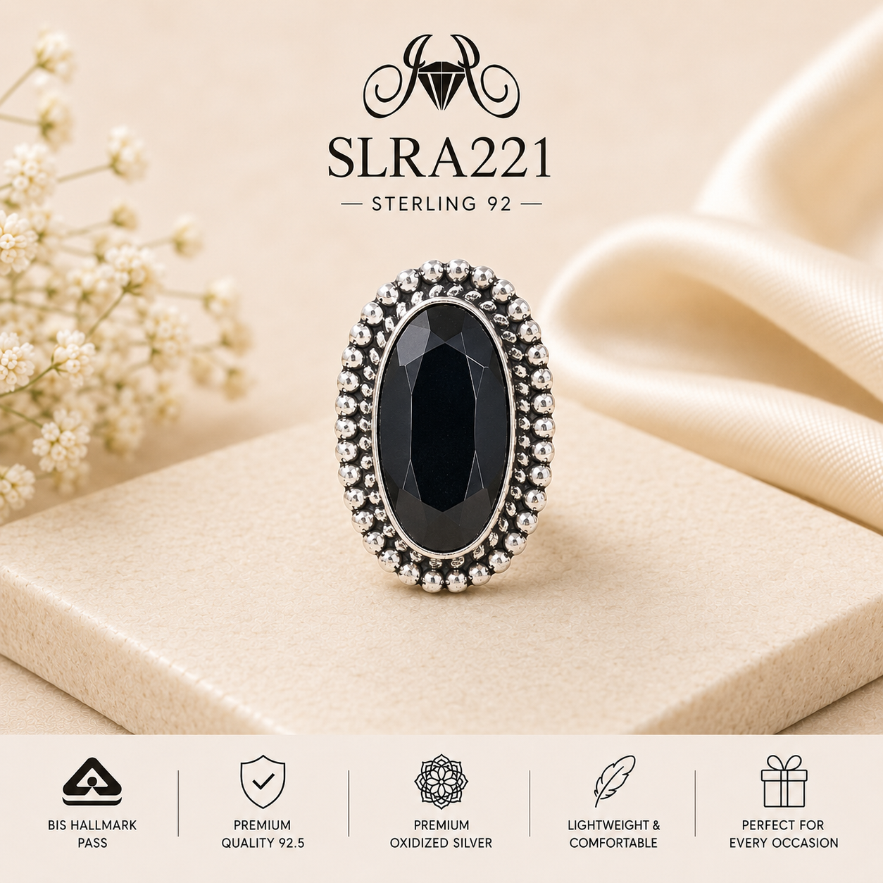 SLRA221 oxidized sterling silver ring front view
