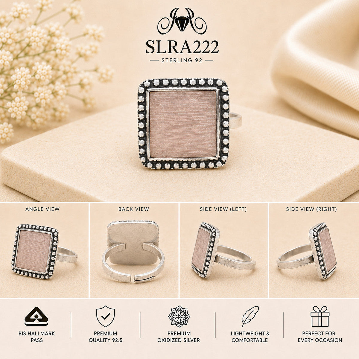 SLRA222 oxidized sterling silver ring multiple angle views