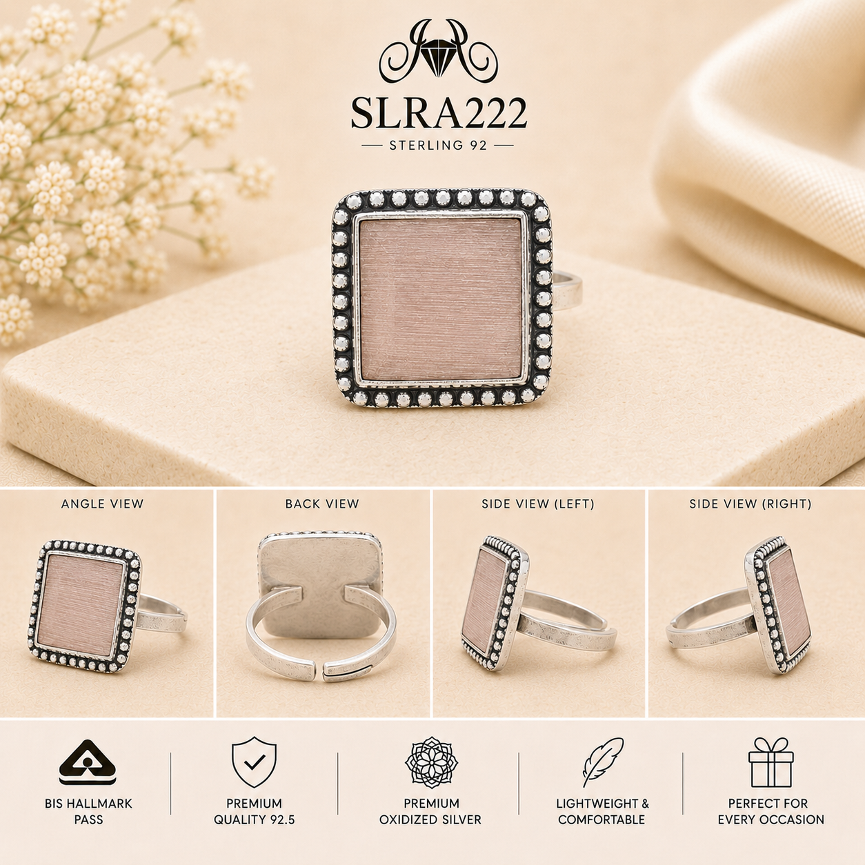 SLRA222 oxidized sterling silver ring multiple angle views