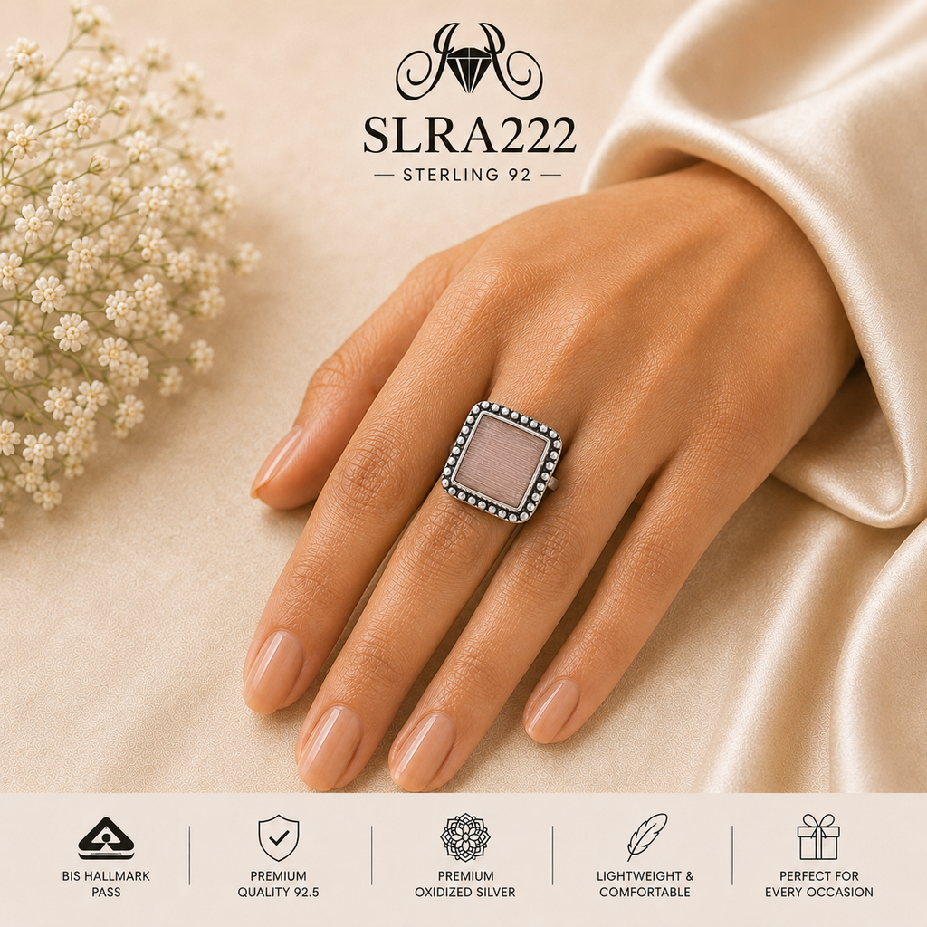 SLRA222 oxidized sterling silver ring worn on hand