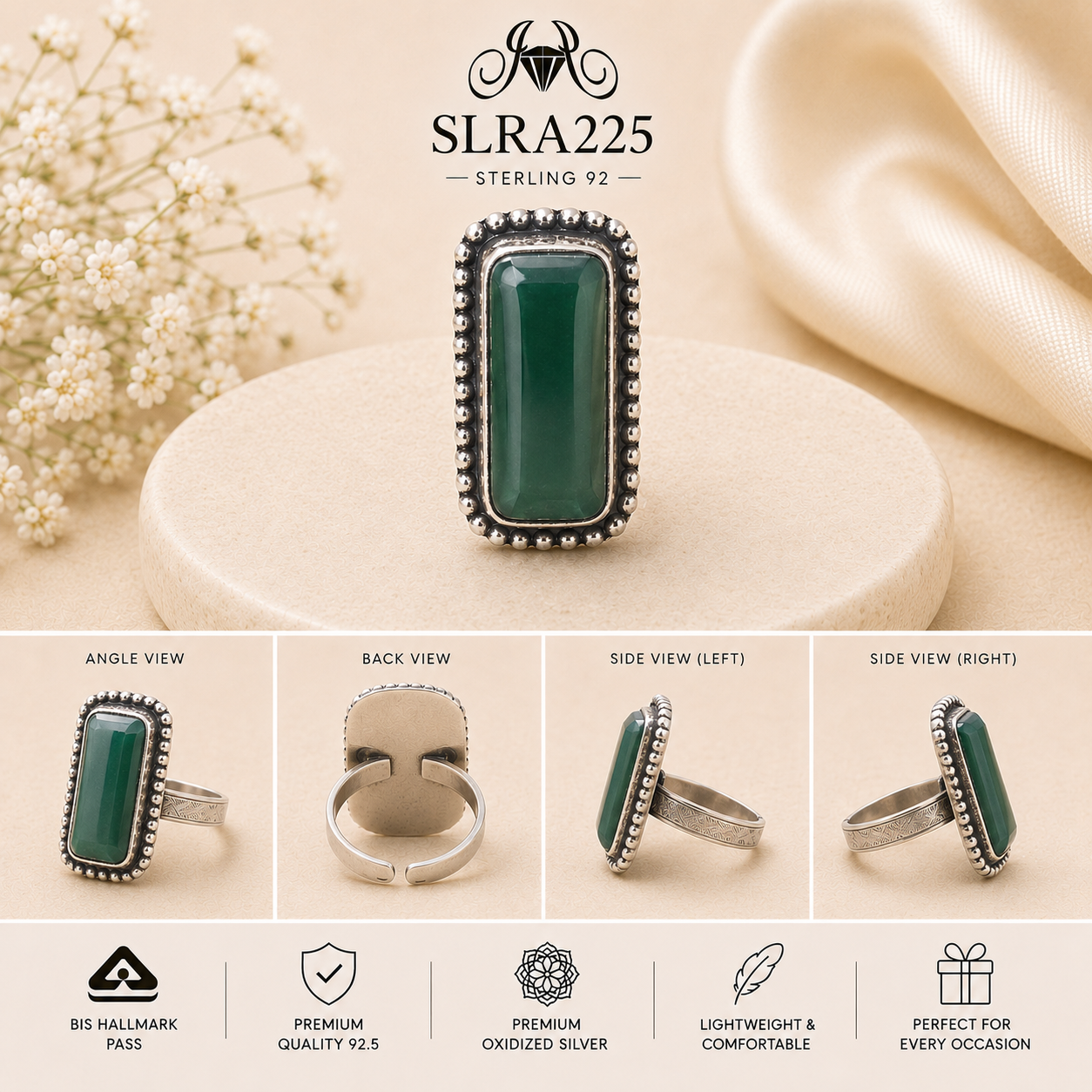 SLRA225 oxidized sterling silver ring multiple angle views