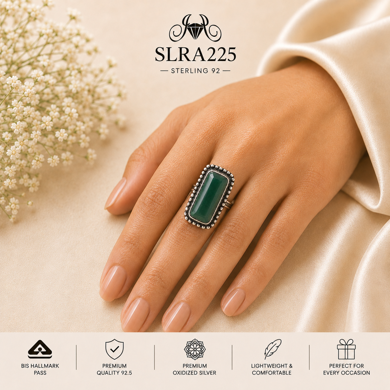 SLRA225 oxidized sterling silver ring worn on hand