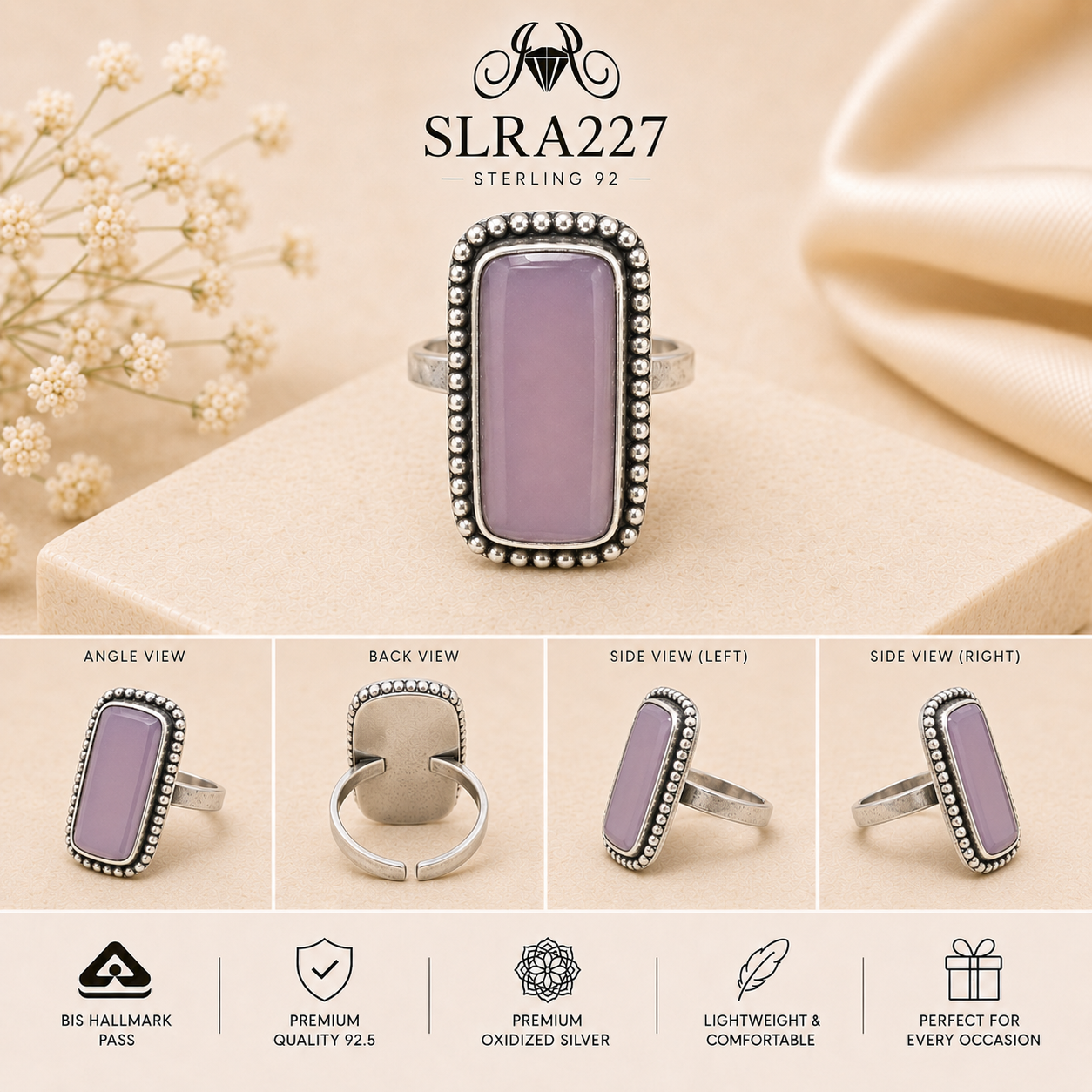 SLRA227 oxidized sterling silver ring multiple angle views