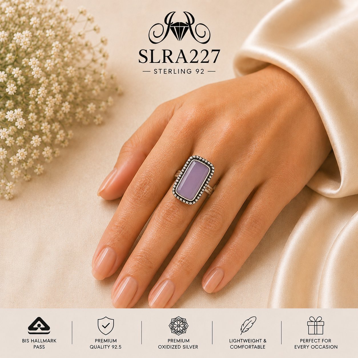 SLRA227 oxidized sterling silver ring worn on hand