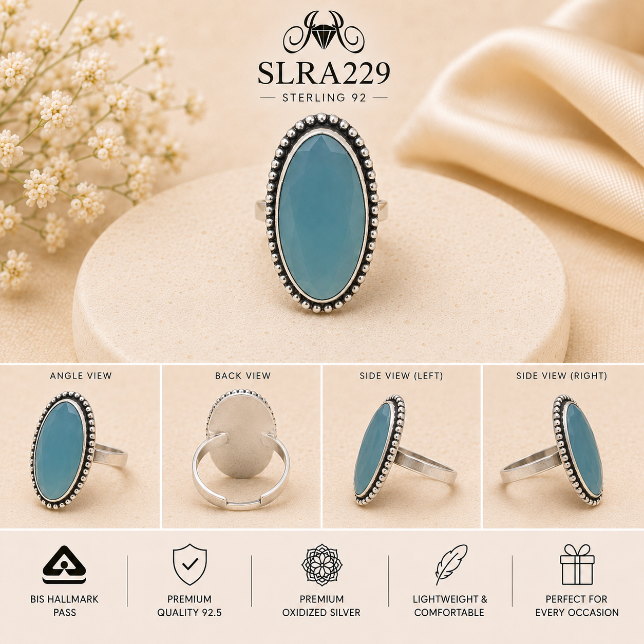 SLRA229 oxidized sterling silver ring multiple angle views