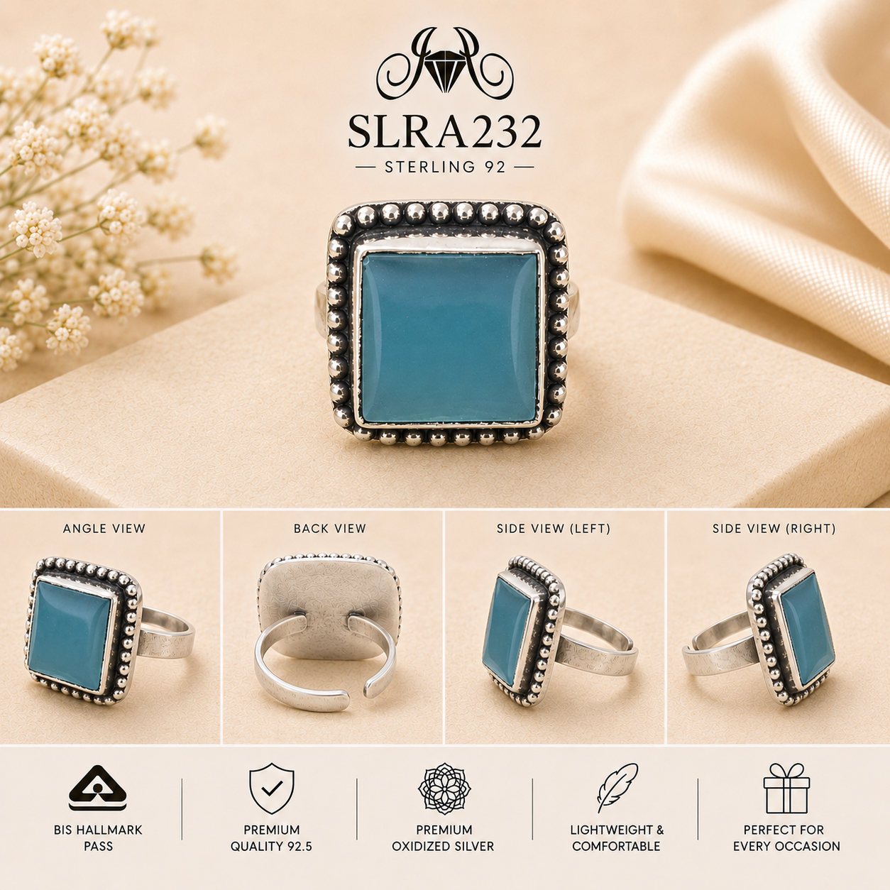 SLRA232 oxidized sterling silver ring multiple angle views