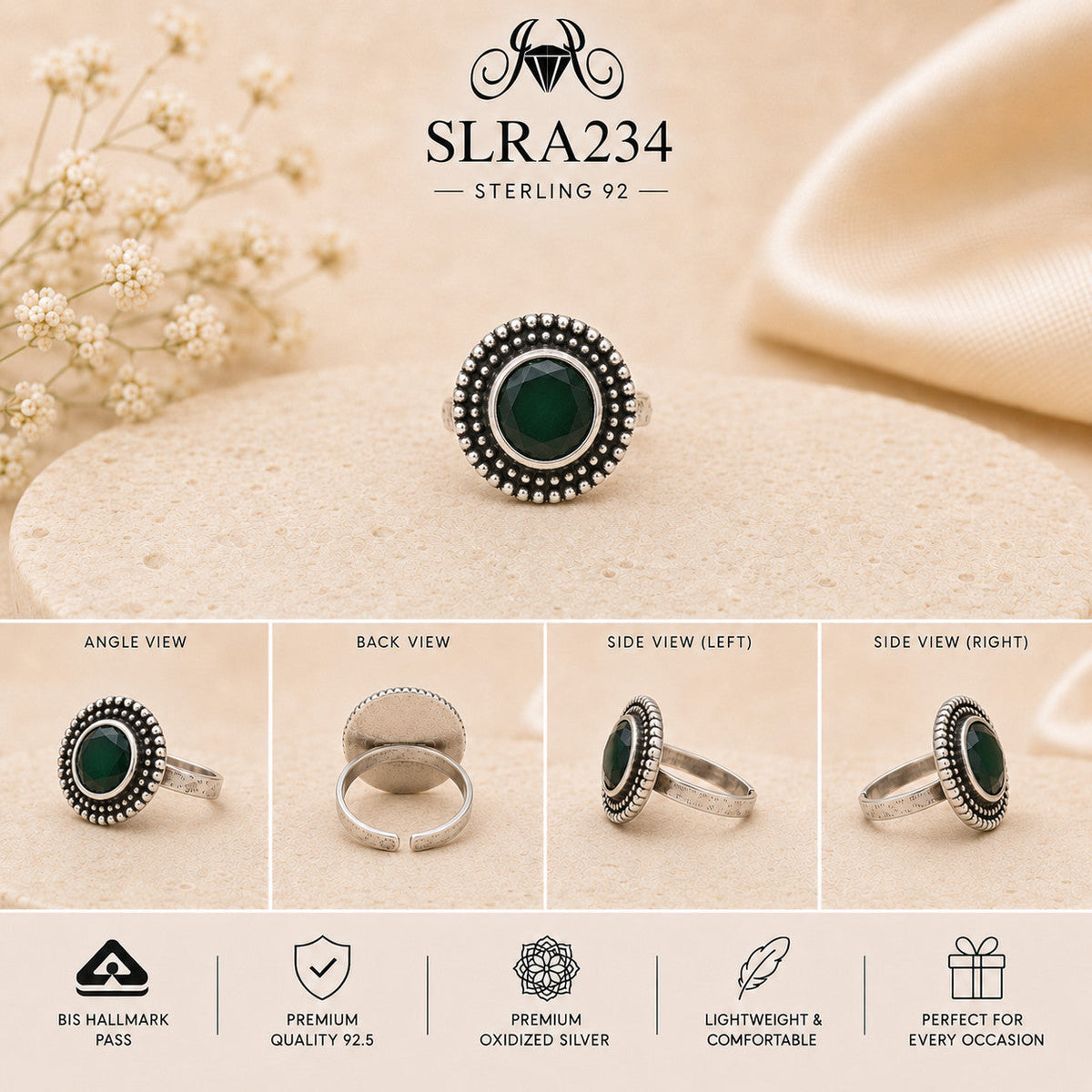 SLRA234 oxidized sterling silver ring multiple angle views