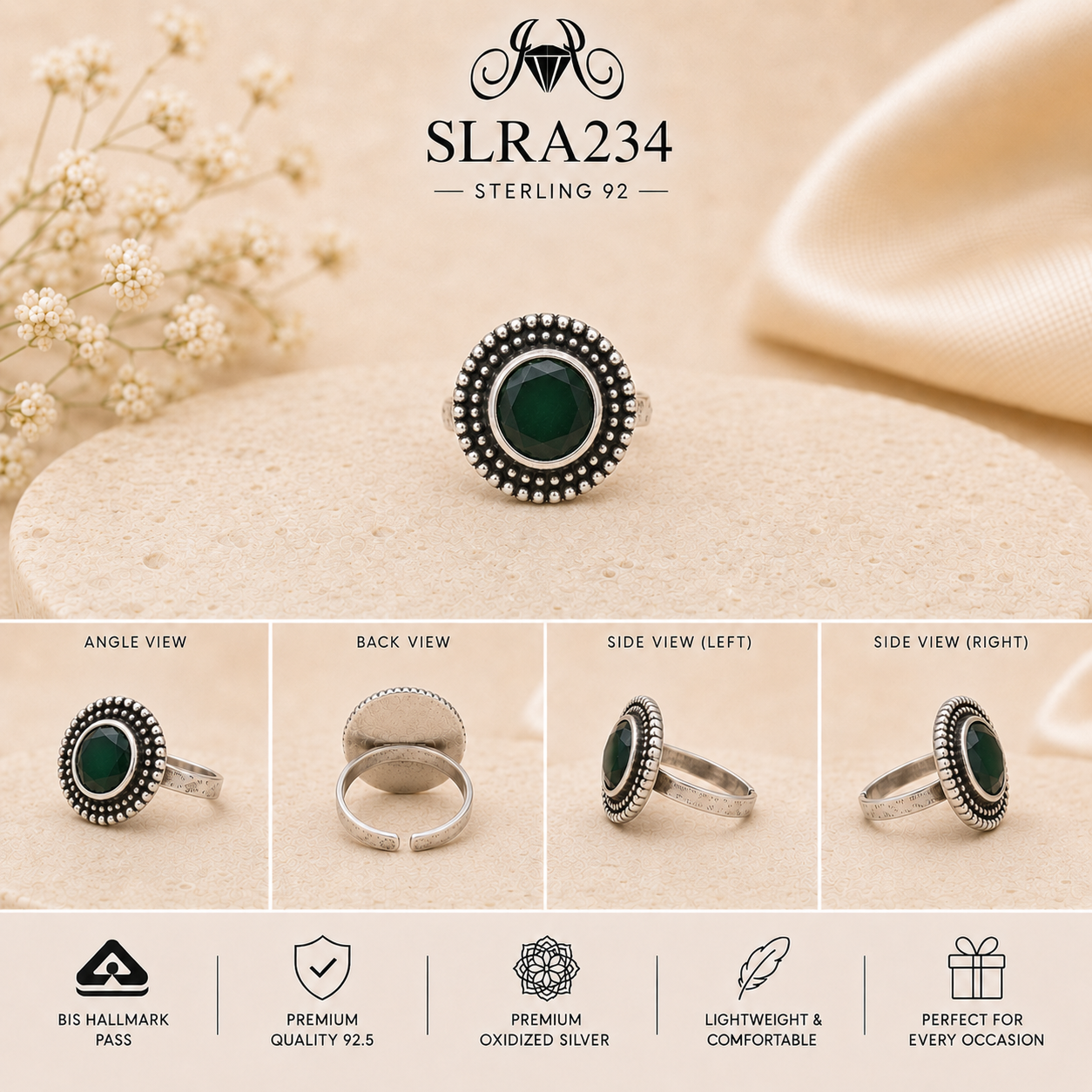 SLRA234 oxidized sterling silver ring multiple angle views