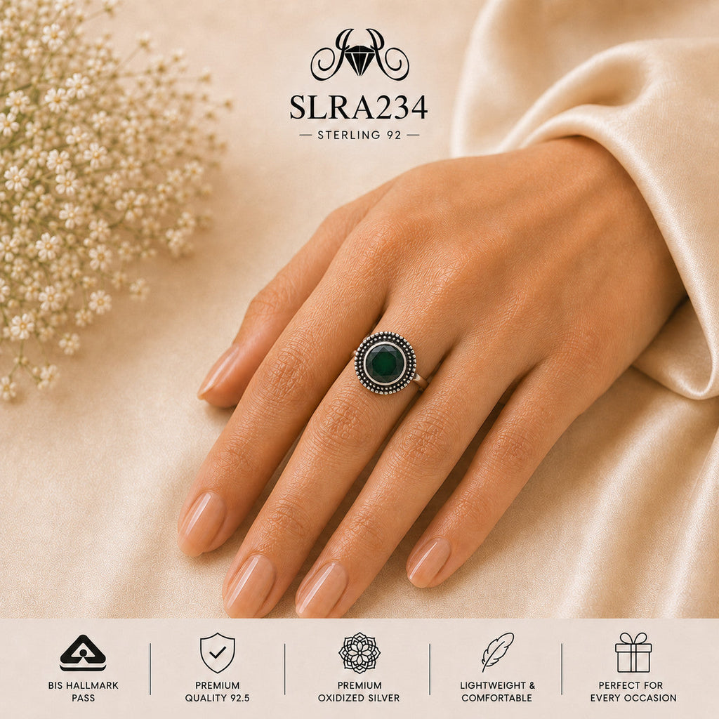 SLRA234 oxidized sterling silver ring worn on hand
