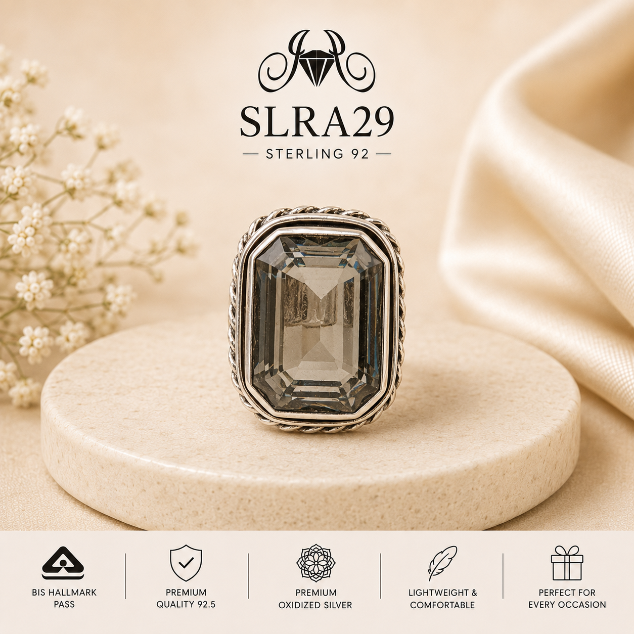 SLRA29 oxidized sterling silver ring front view