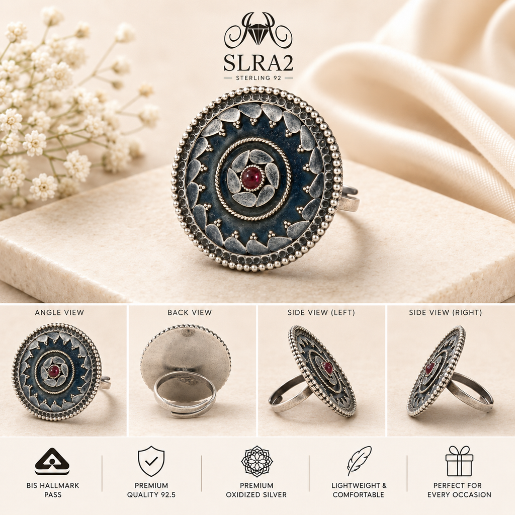 SLRA2 oxidized sterling silver ring multiple angle views