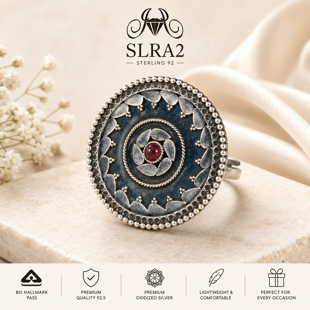 SLRA2 oxidized sterling silver ring front view
