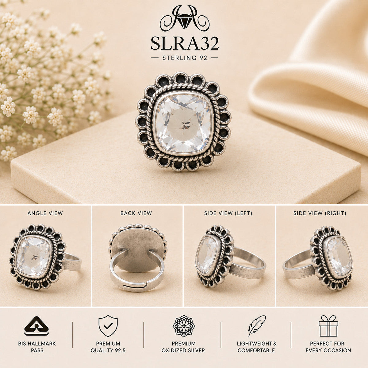 SLRA32 oxidized sterling silver ring multiple angle views
