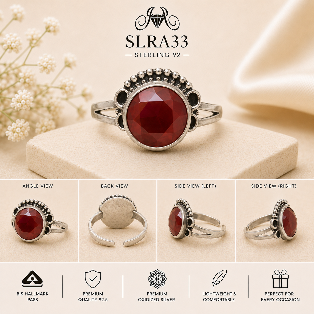 SLRA33 oxidized sterling silver ring multiple angle views