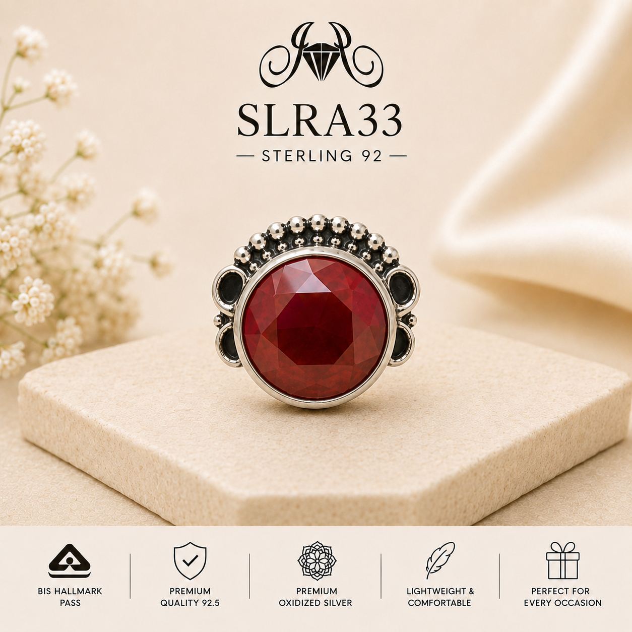 SLRA33 oxidized sterling silver ring front view