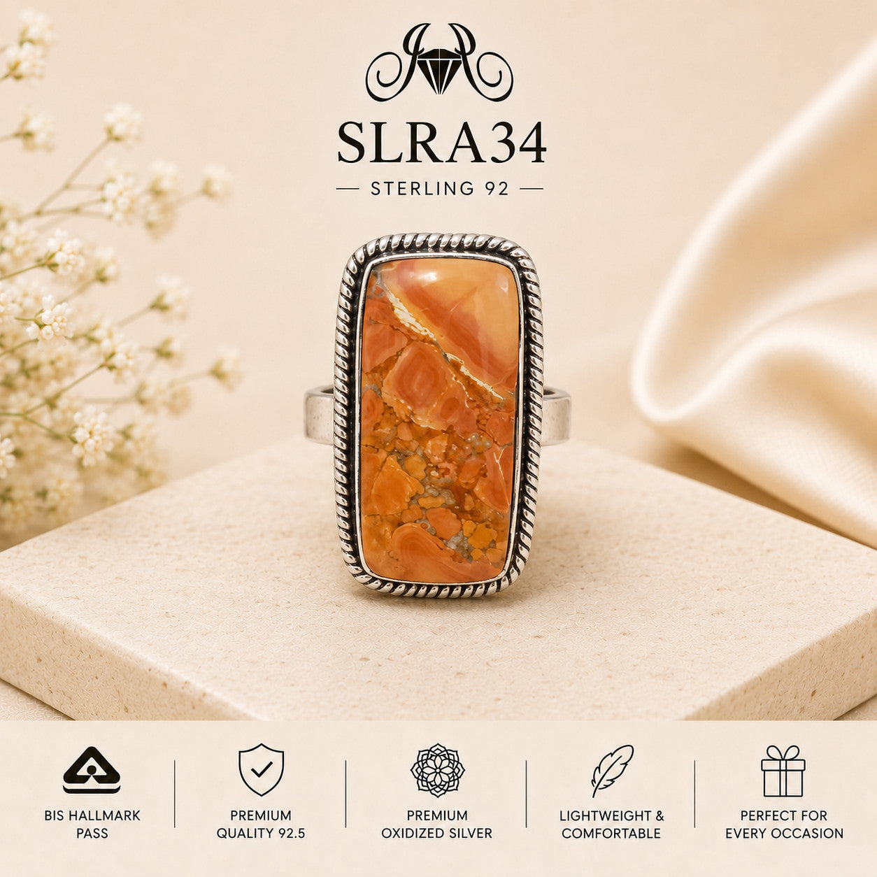 SLRA34 oxidized sterling silver ring front view