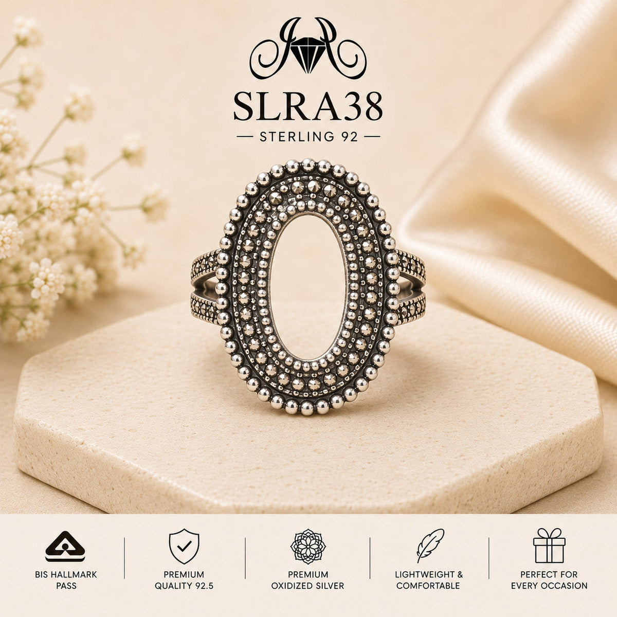SLRA38 oxidized sterling silver ring front view