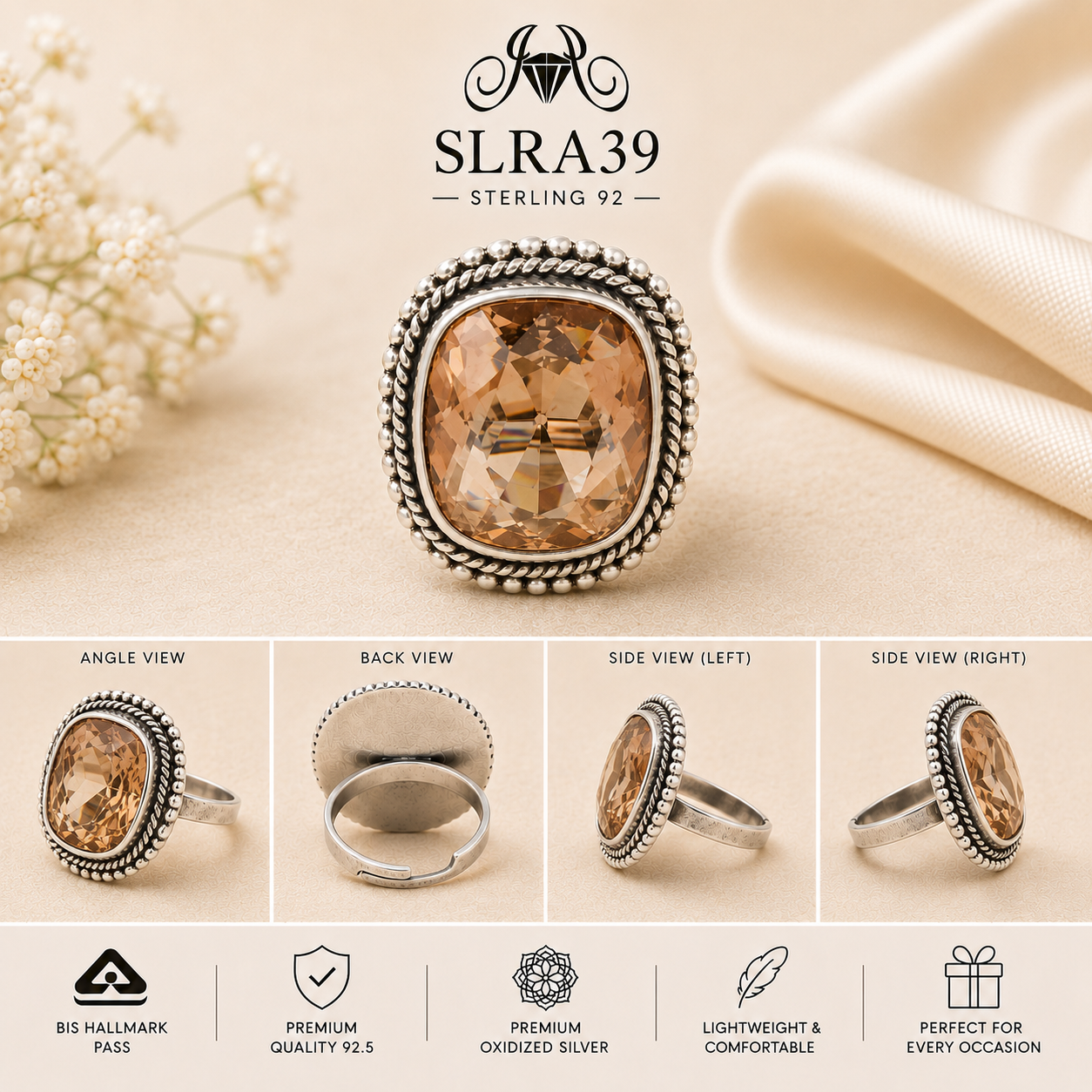 SLRA39 oxidized sterling silver ring multiple angle views