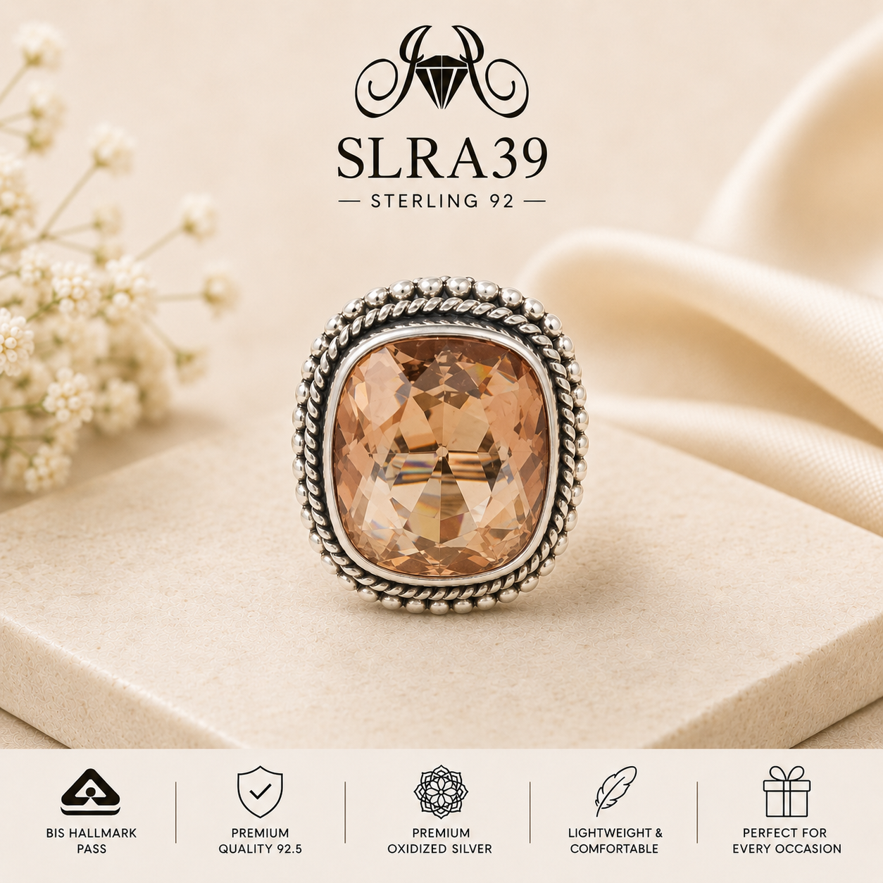 SLRA39 oxidized sterling silver ring front view