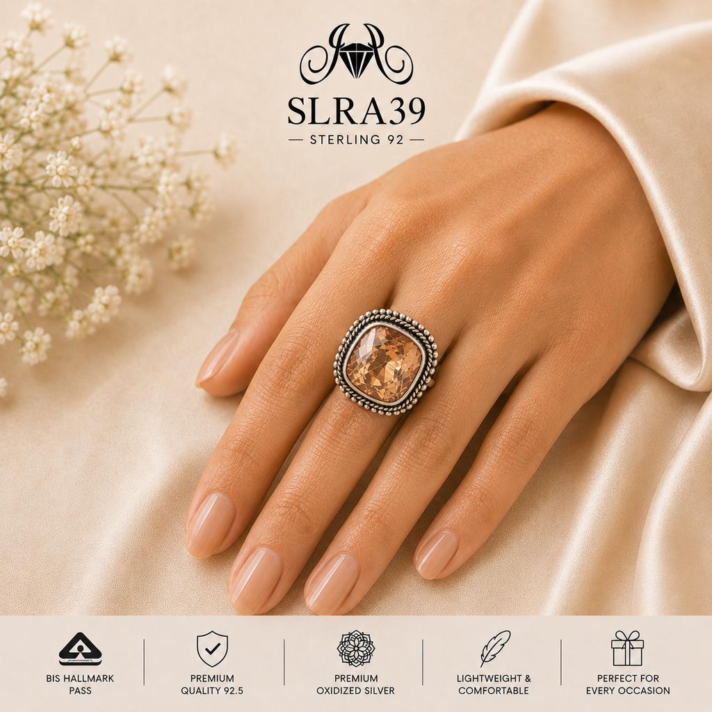 SLRA39 oxidized sterling silver ring worn on hand