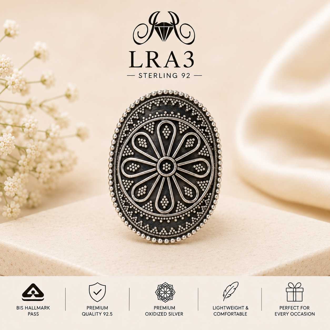 SLRA3 oxidized sterling silver ring front view