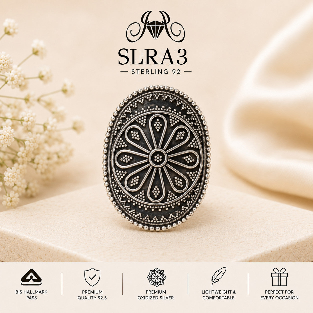 SLRA3 oxidized sterling silver ring front view